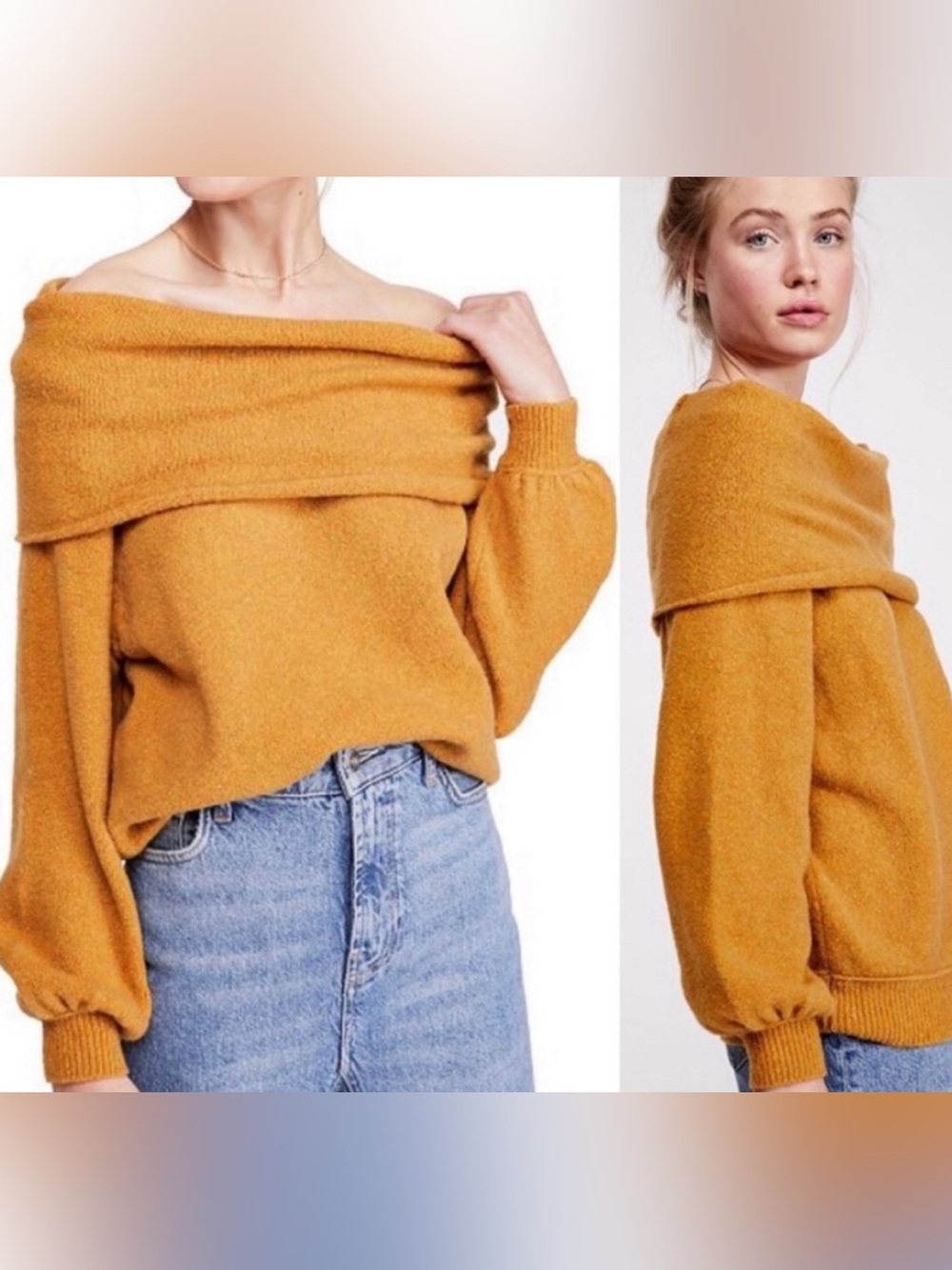 Free People Echo Beach off shoulder orange knit sweater